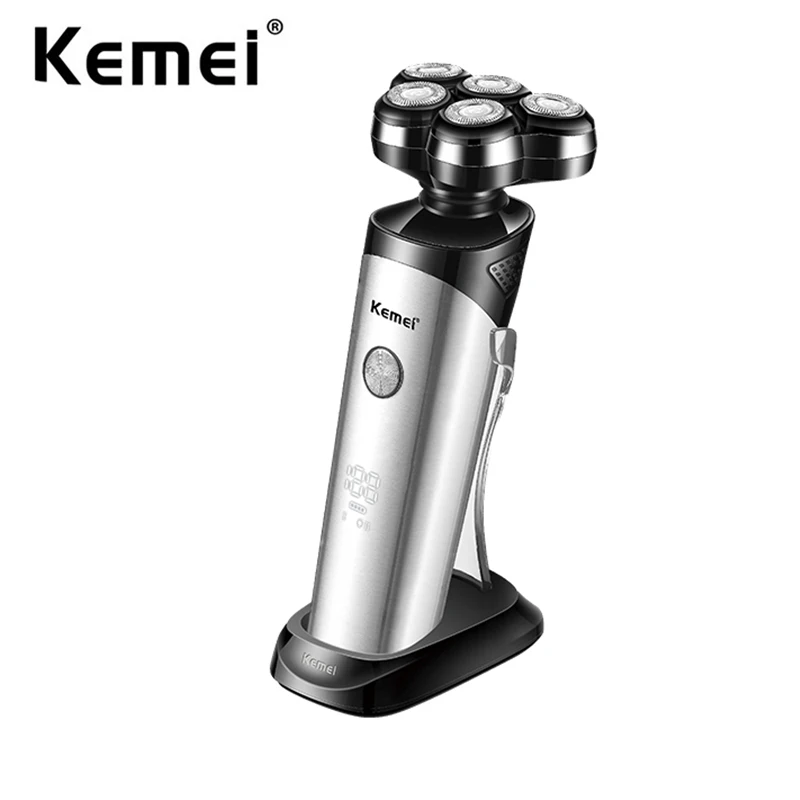 Kemei Rechargeable 5 Blades Shaver Electric Rotary Razor Bald Head Intelligent Wet Dry Men Beard Shaving Trimmer IPX5 Washable