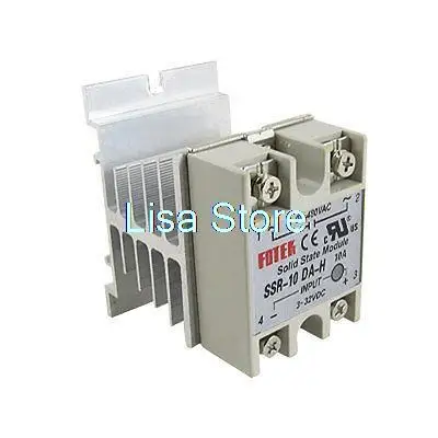 SSR-10DA-H DC to AC SSR Solid State Relay 10A 3-32V 90-480V AC w Aluminum Heat Sink