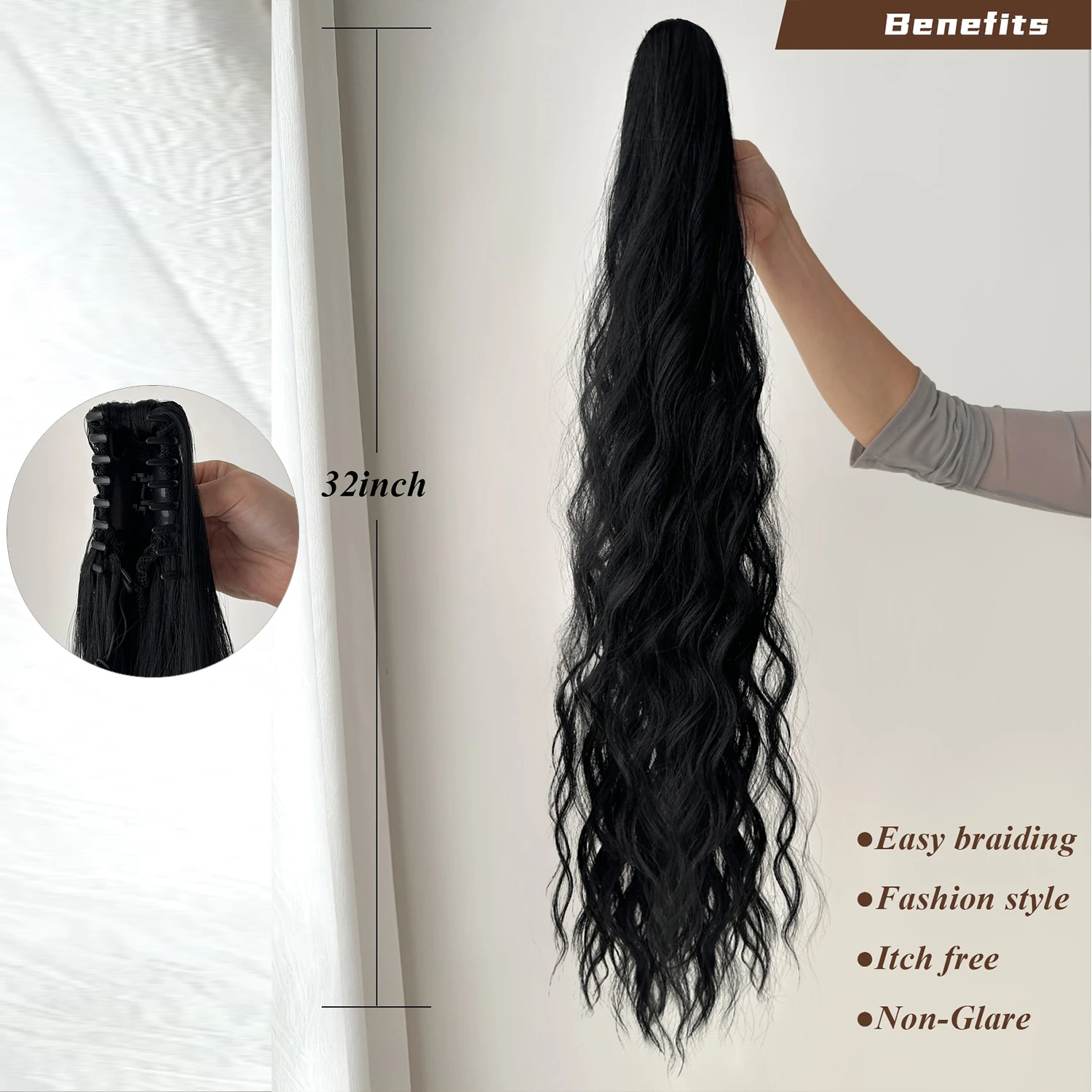 32”Synthetic  Claw Ponytail Extension Straight Hair Water Wave Clip In Hair Extensions Soft Natural Multi-Gift Preference