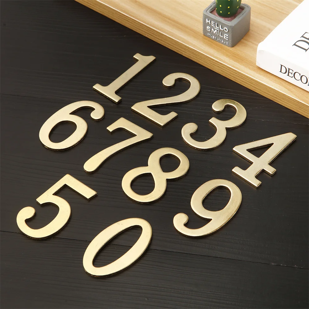 

Золотистый металлический дверной номер с клейкой основой 7*4 см, номер дома, номер квартиры, номер двери для улицы, отеля, домашнего почтового ящика, этикетка