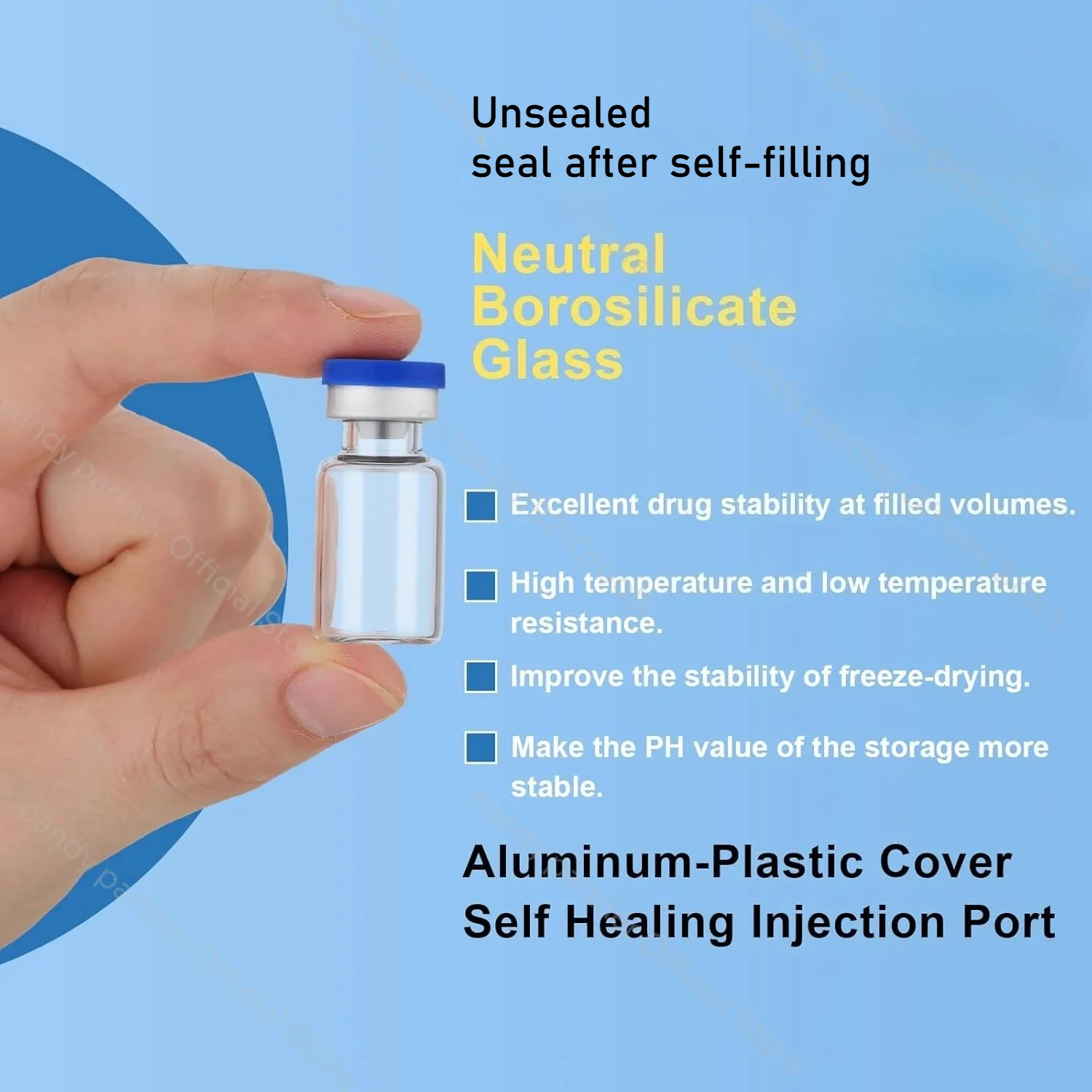 100 Stück 3/5/10ml Transparente Leere Fläschchen mit Selbstheilendem Injektionsport, Glasfläschchen für Penicillin, Laborfläschchen zur Aufbewahrung von Flüssigproben – Detail 3