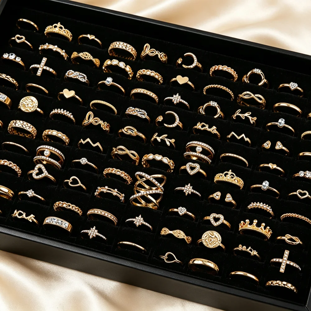 20/30/50Pcs/Lot Elegant Bohemia Heart Moon Rings Set For Women Mix Style Fashion Jewelry For Birthday Daily Wear Wholesale