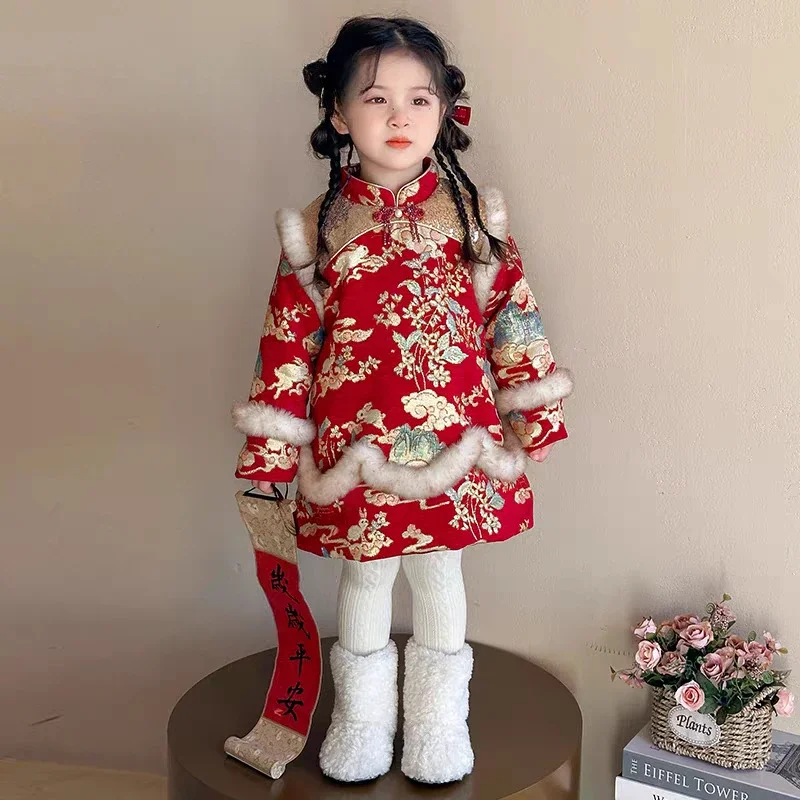 New Year's Clothing Girls' Hanfu National Style Cheongsam Cotton Clothing Children's Tang Clothing Festive New Year