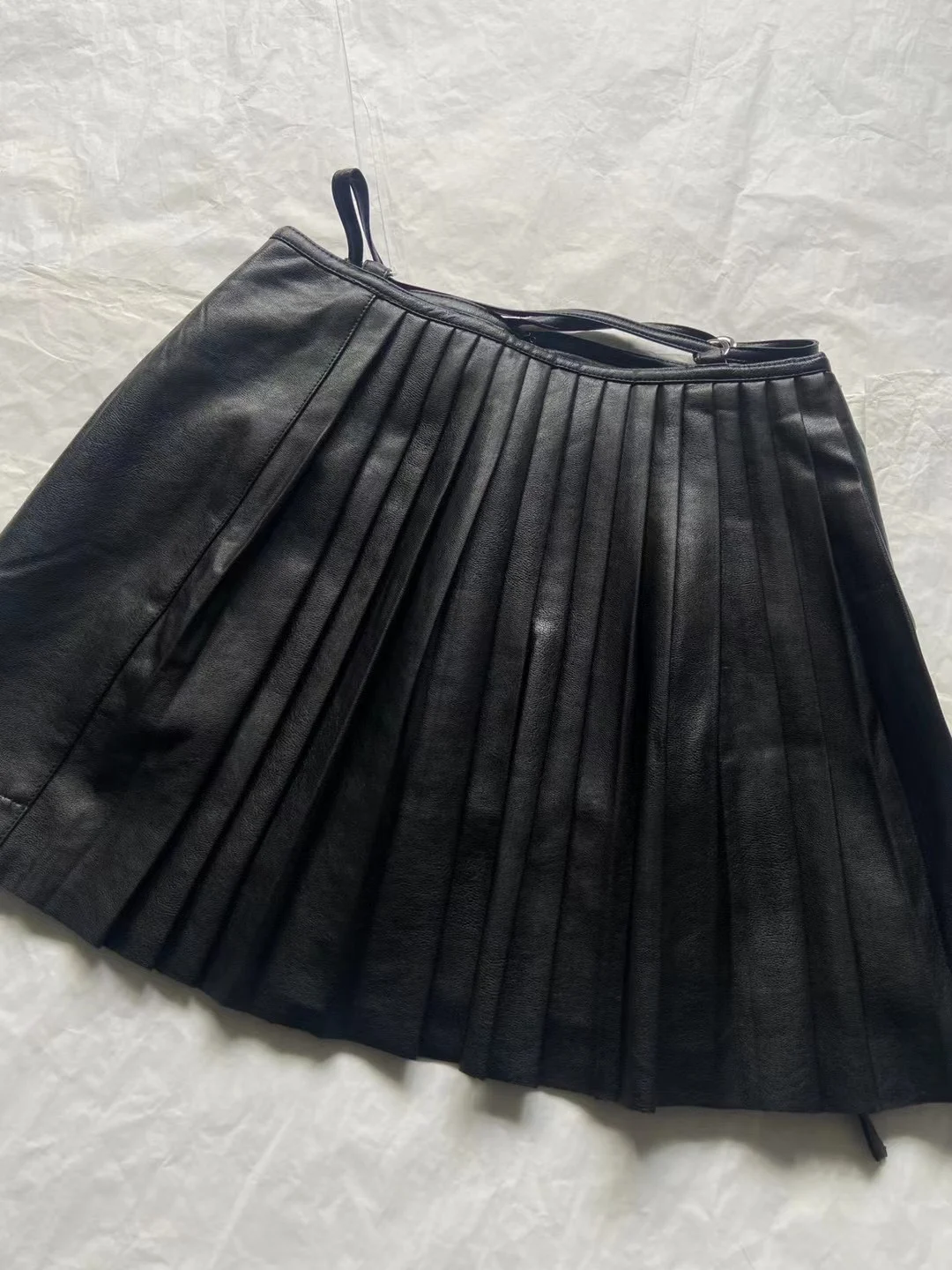 2024 Women's Clothing Black hollow waist pleated skirt Spring Summer New 0505