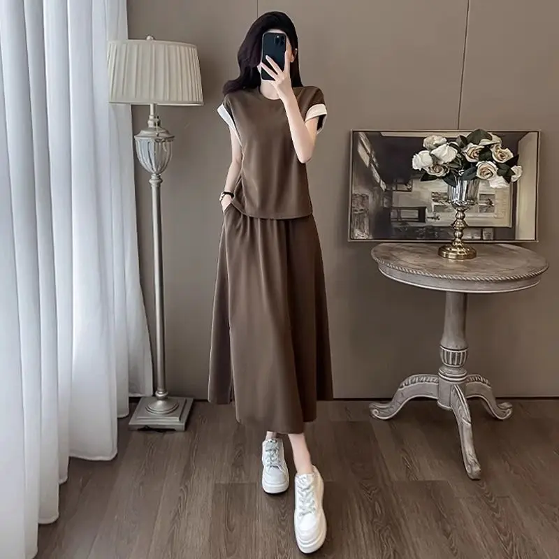 

Women's Summer Casual T-Shirts Skirts Two Piece Suits 2025 New Lady Daily Joker Short Sleeve Tops Skirt Outfits Fashion Clothing