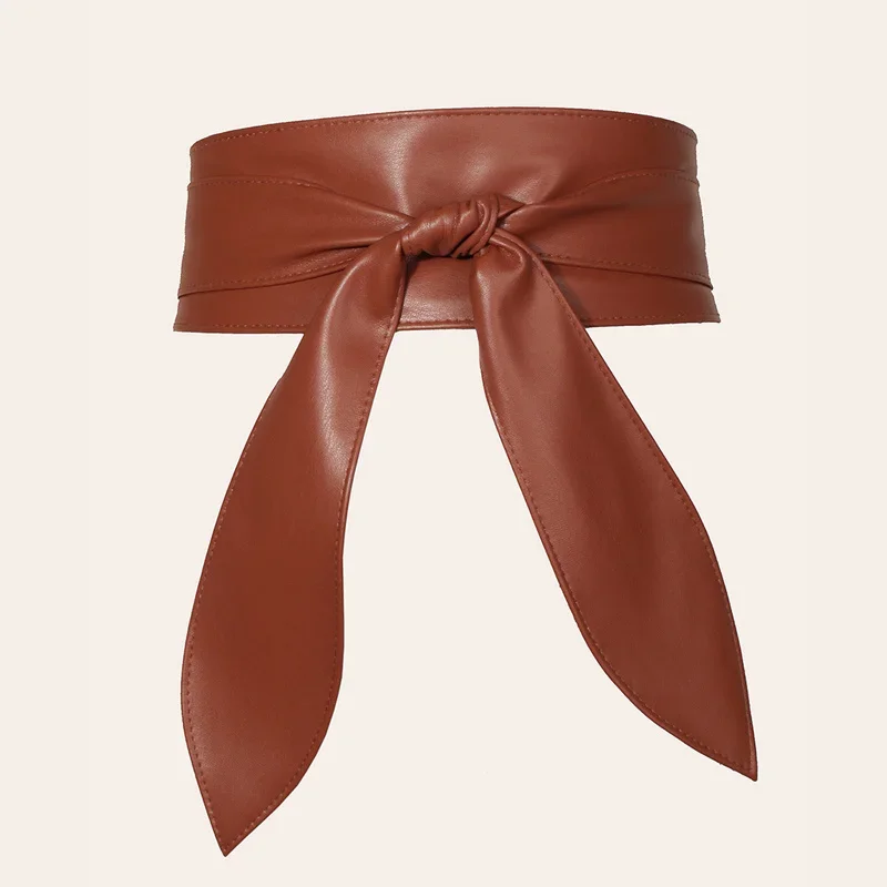 Women's Dress Wide Belt Soft Leather Wrap Around Retro Waistband Bow-Knot