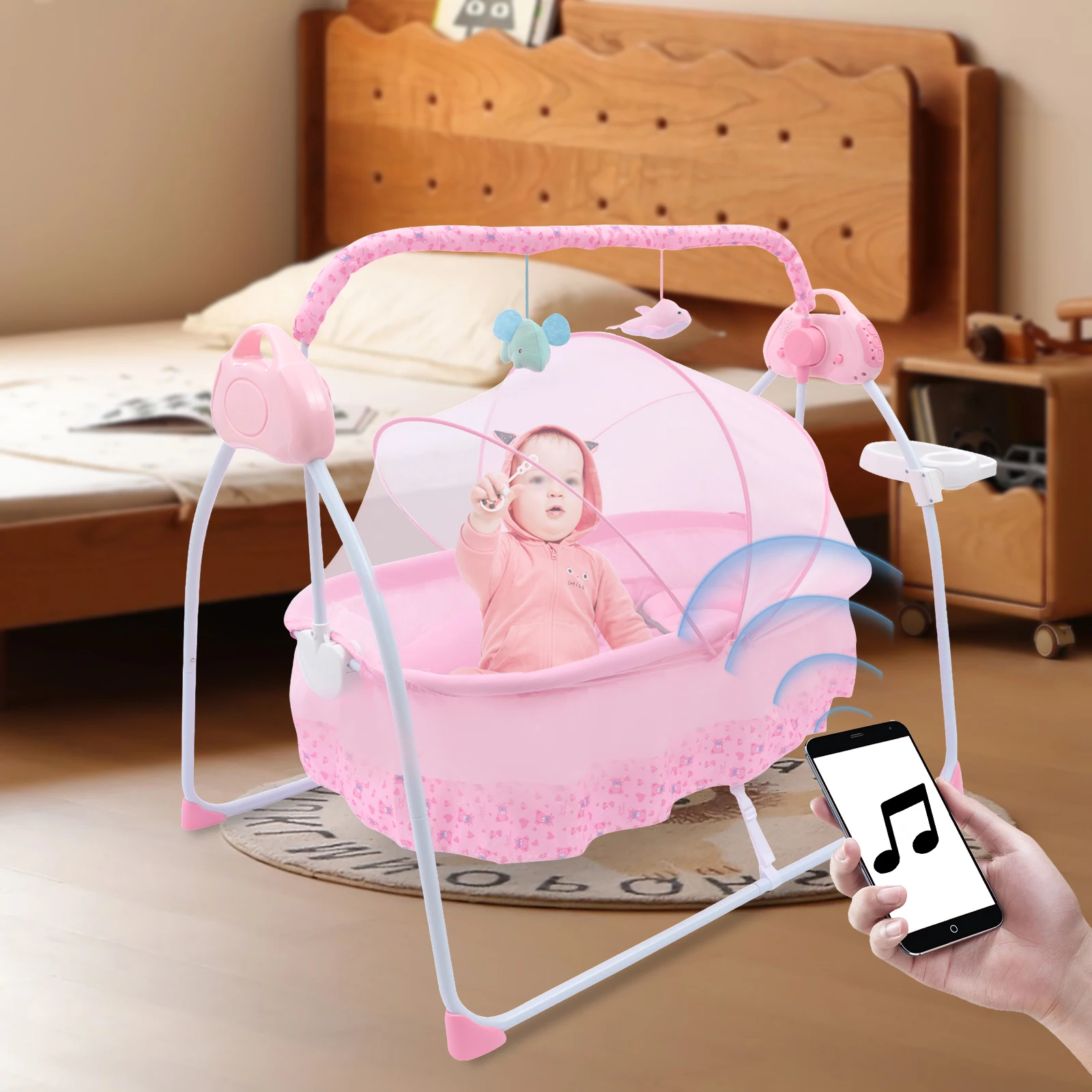 Electric Bluetooth Baby Cradle Swing Portable Crib Infant Bed Bassinet Rocking With Music Soothing Artifact Bassinet