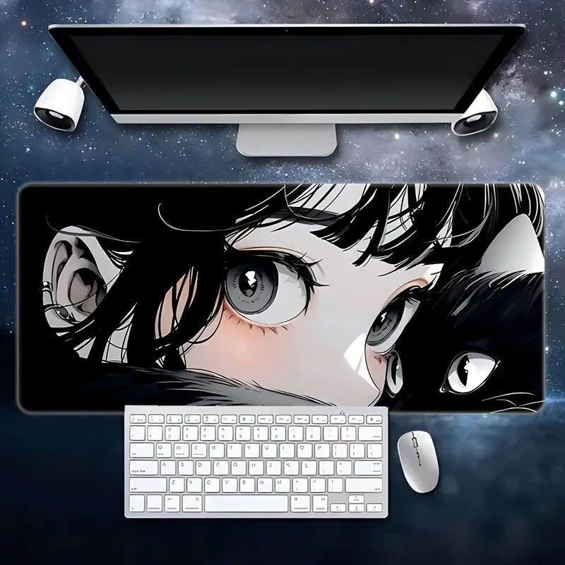 

Black anime girl mouse pad, fashionable anti-slip rubber, washable, high-definition printing, suitable for gamers