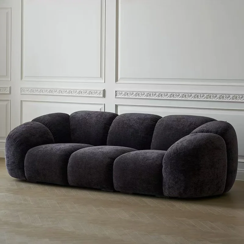 

Italian light luxury living room retro style petal sofa small apartment straight row modern simple new chenille velvet sofa