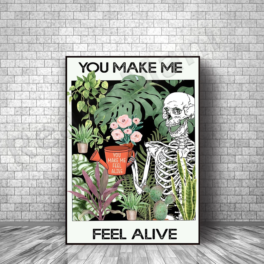 Affiche « Tu me donnes vie », affiche rétro de jardinage, affiche de jardinage pour fille, affiche pour les amoureux des plantes, affiche de jardinage squelette