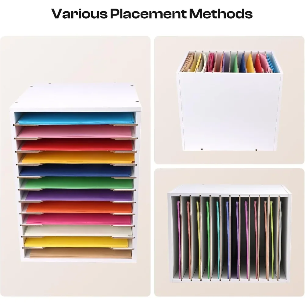 Adjustable 12-Slot Paper Organizer for 8.5x11 Sheets, Sturdy Wooden Shelf for Office Desk, Scrapbooking & Craft Storage - view 5