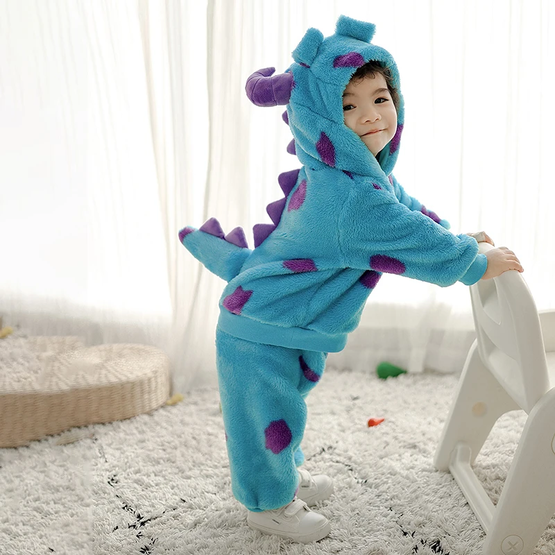 Toddler Girl Boy Halloween Costume Long Sleeve Plush Hooded Sweatshirts Pants Set Funny Monster Cosplay Outfits