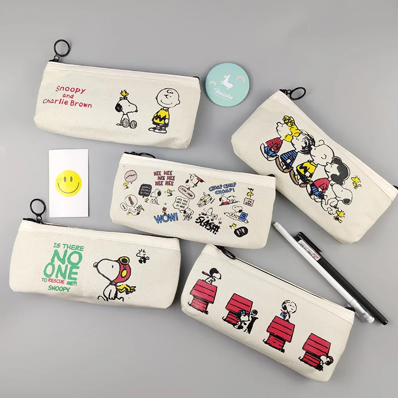 Snoopy Canvas Pencil Case Cute Cartoon Large Capacity Stationery Pouch Student Portable Zipper Storage Bag Friend Festival Gift