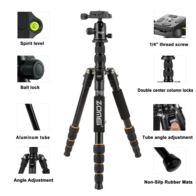 Zomei Q666C Portable Outdoor Camping Carbon Fiber Tripod