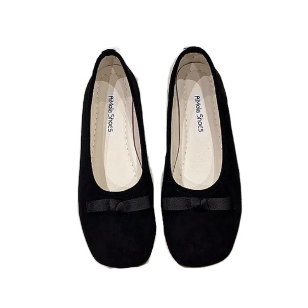 

Fashion Round Toe Ballet Flat Shoes Shallow Mouth French Style Bowknot Flats Anti-slip Soft Shoes Women Women