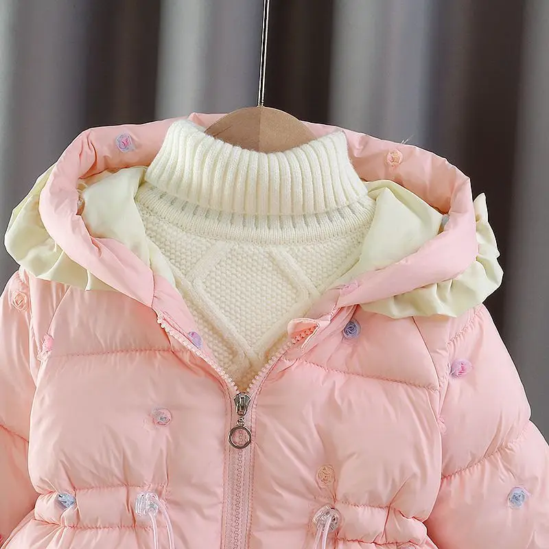 2024 New Girls Plush Thick Hooded Coats Autumn Winter Cotton Coat Children Fashion Keep Warm Clothes for Kids Outerwear TY95