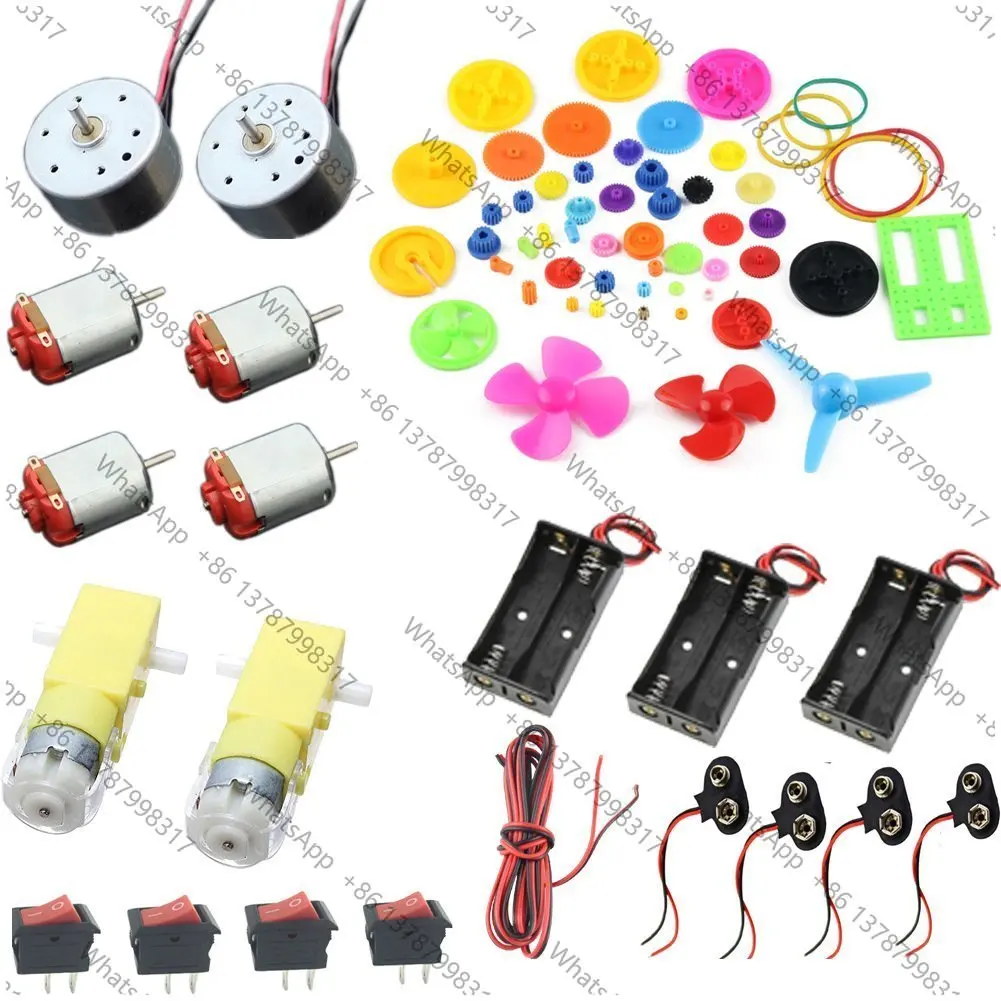 Homemade DIY Project Kits: DC Motors,Gears,propellers,AA Battery case, Cables,on/Off Switch,9V Battery Clip