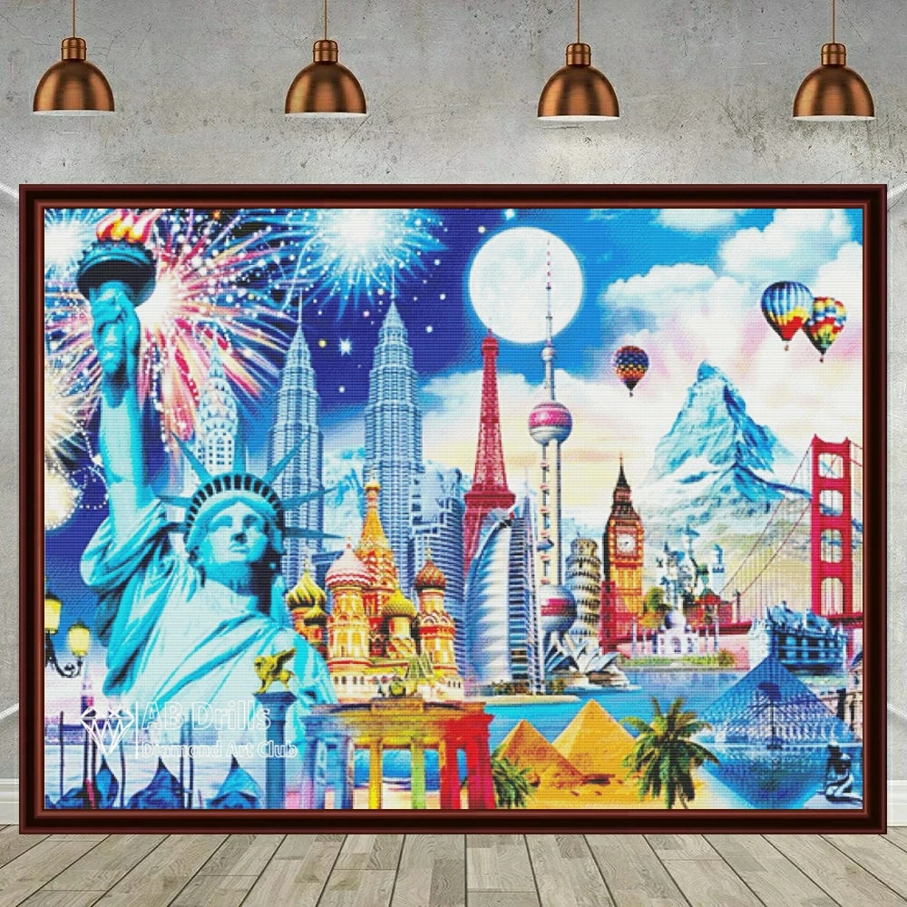 Wonders of the World 5D DIY AB Diamond Painting Mosaic City Landscape Cross Stitch Pictures Embroidery Rhinestones Home Decor