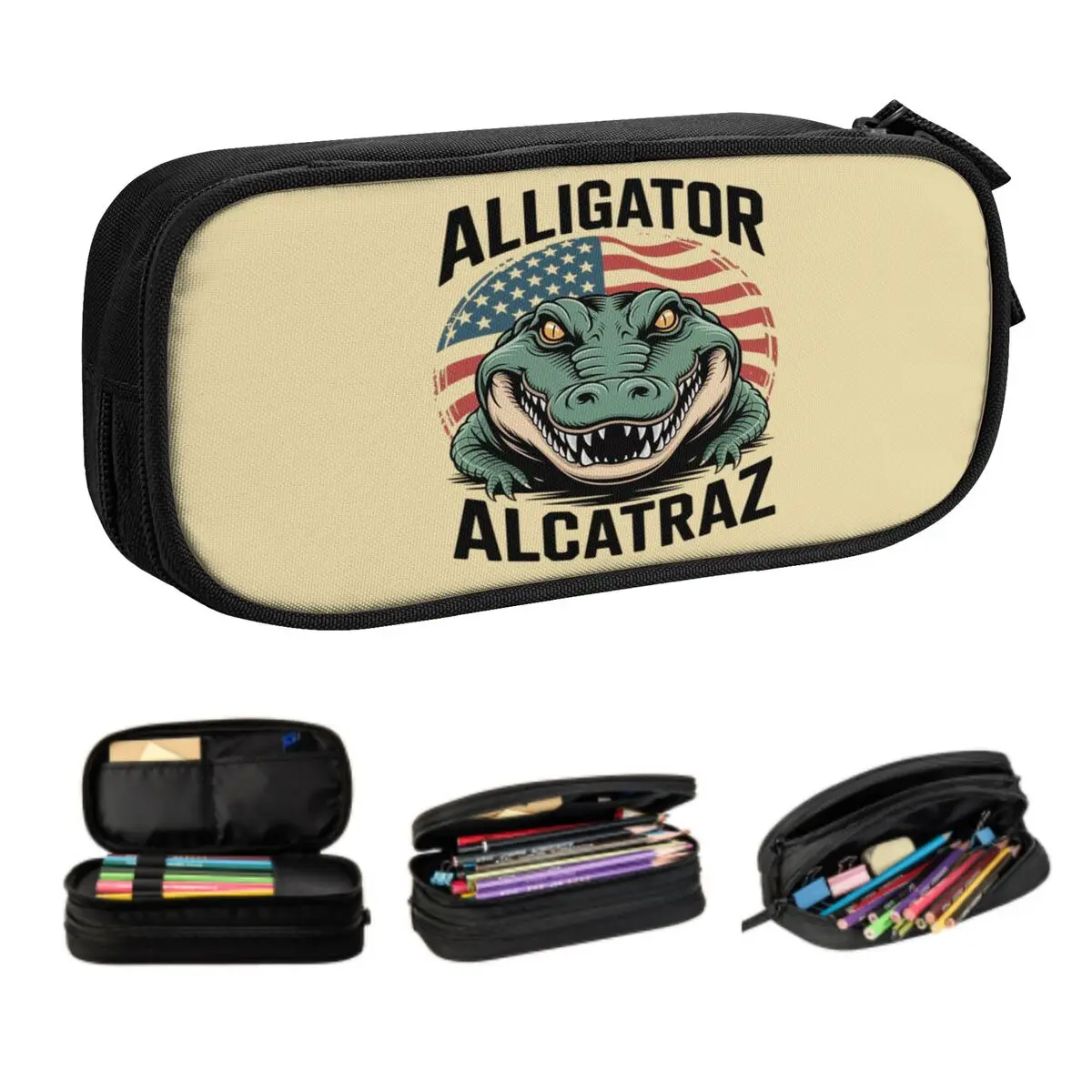 

Custom Alligator Alcatraz Evergladees Cute Pencil Case Girls Boys Large Capacity Crocodile Pencil Bag Student School