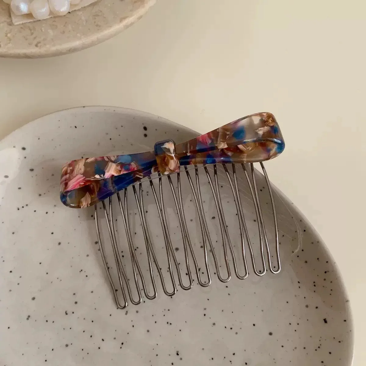 1 Stück Koreanischer Haarkamm mit Schmetterlings-Schleife aus strukturiertem Acetat für Pony, Stirnfrisuren und halb aufgesteckte Haardekoration – Detail 8