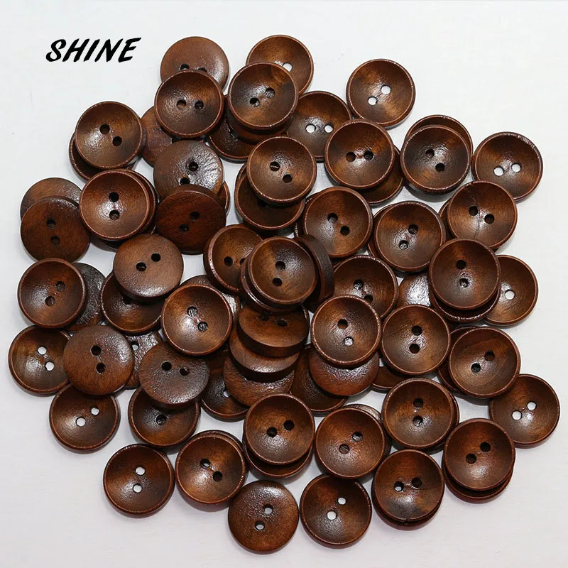 50PCs Wooden Sewing Buttons Scrapbooking Round Bowl Two Holes 15mm Dia. Costura Botones Decorate bottoni botoes