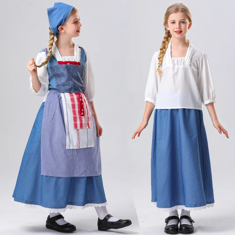 كرنفال بوريم الجمال الأميرة حسناء لفتاة زي القرون الوسطى الفرنسية قرية الزي تأثيري هالوين فستان حفلة تنكرية #3