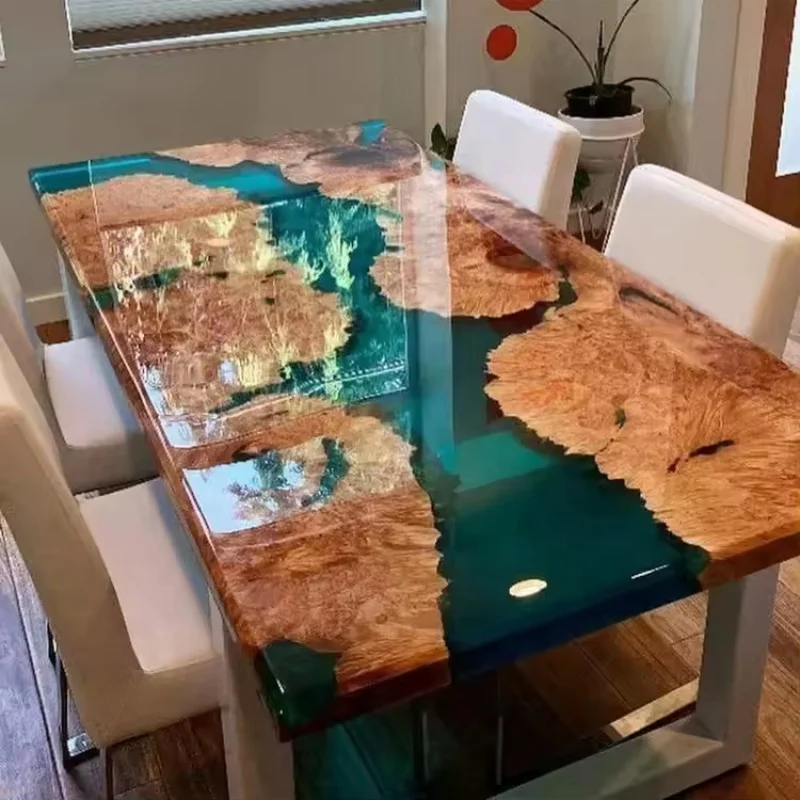 custom.Epoxy Resin River Design Ab Glue Walnut Wooden Epoxy Resin Dining Log Wooden Top Coffee Conference Office