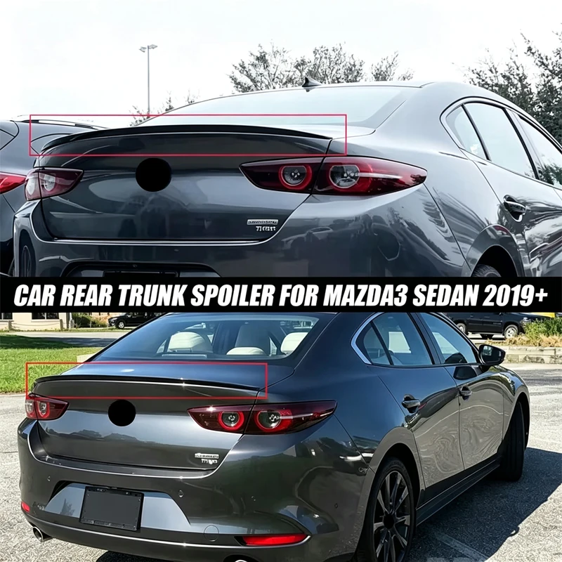 For Mazda3 Accessories 2.5 Turbo AWD Sedan 2019+ Car Rear Trunk Spoiler Wing Boot Lip Glossy Black Soft plastic
