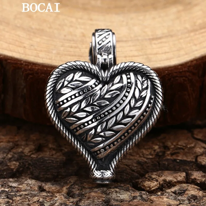 BOCAI New S925 Sterling Silver Retro Trendy Personalized Versatile Wheat Ear Love Pendant Women's Gift