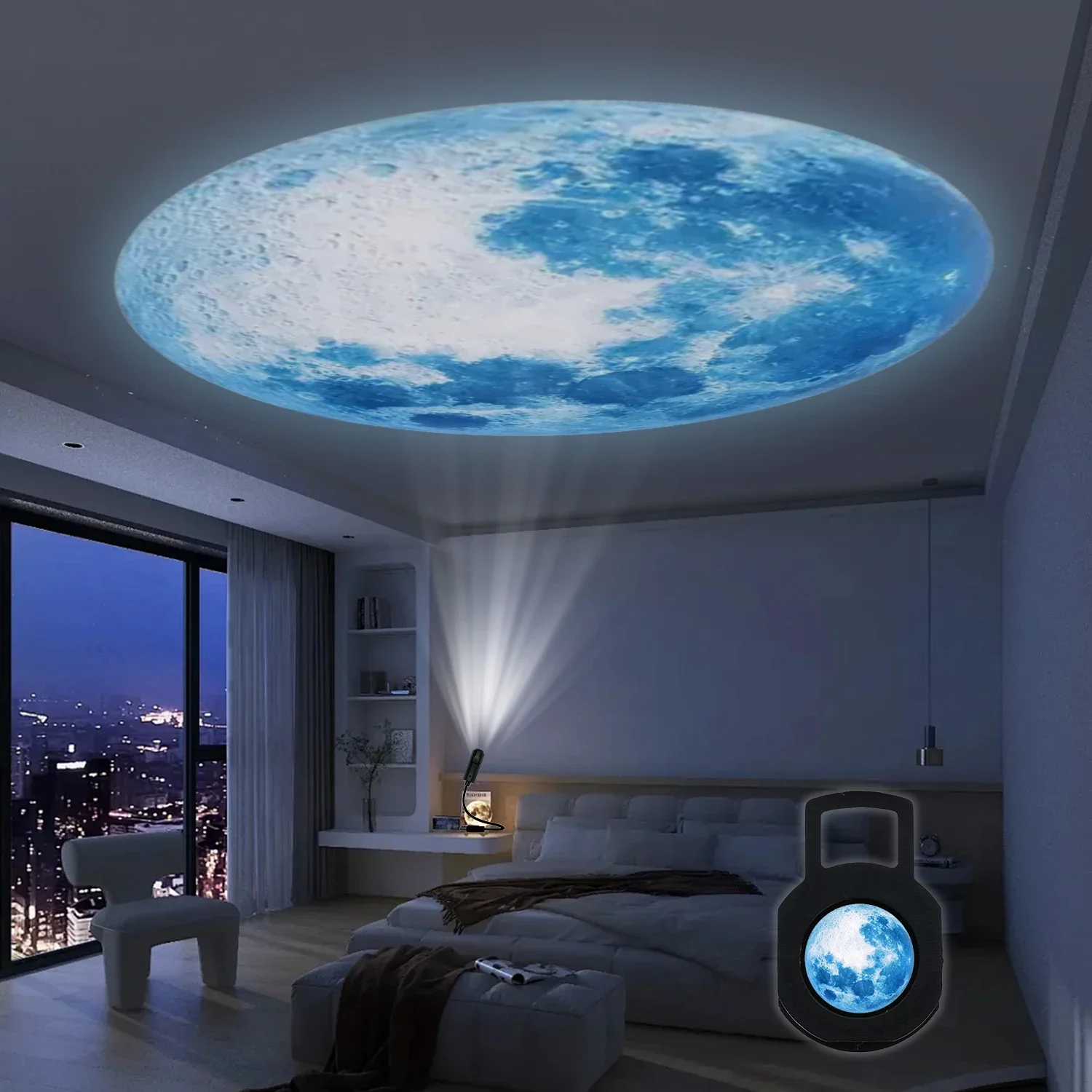 Lampada per proiettore rotante ricaricabile con stella lunare, luce notturna a LED Blue Planet, regalo romantico per l'arredamento della camera da letto per bambini e amanti
