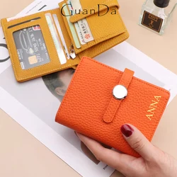 Custom Letters Genuine Leather Wallet Woman Card Holder Folding Fashion Luxury Brand Card Wallet Casual Business Coin Purse