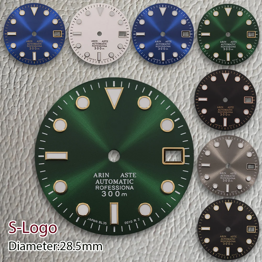 جديد 28.5 مللي متر S شعار NH35 البحرية الهاتفي مناسبة لحركة NH36 الجليد الأزرق جودة مضيئة ساعة حساسة تعديل الملحقات