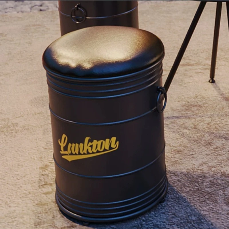 Industrial Oil Drum Side Table, Iron Pub Stool with Storage for Bar, Vintage Metal End Table for Commercial Decor