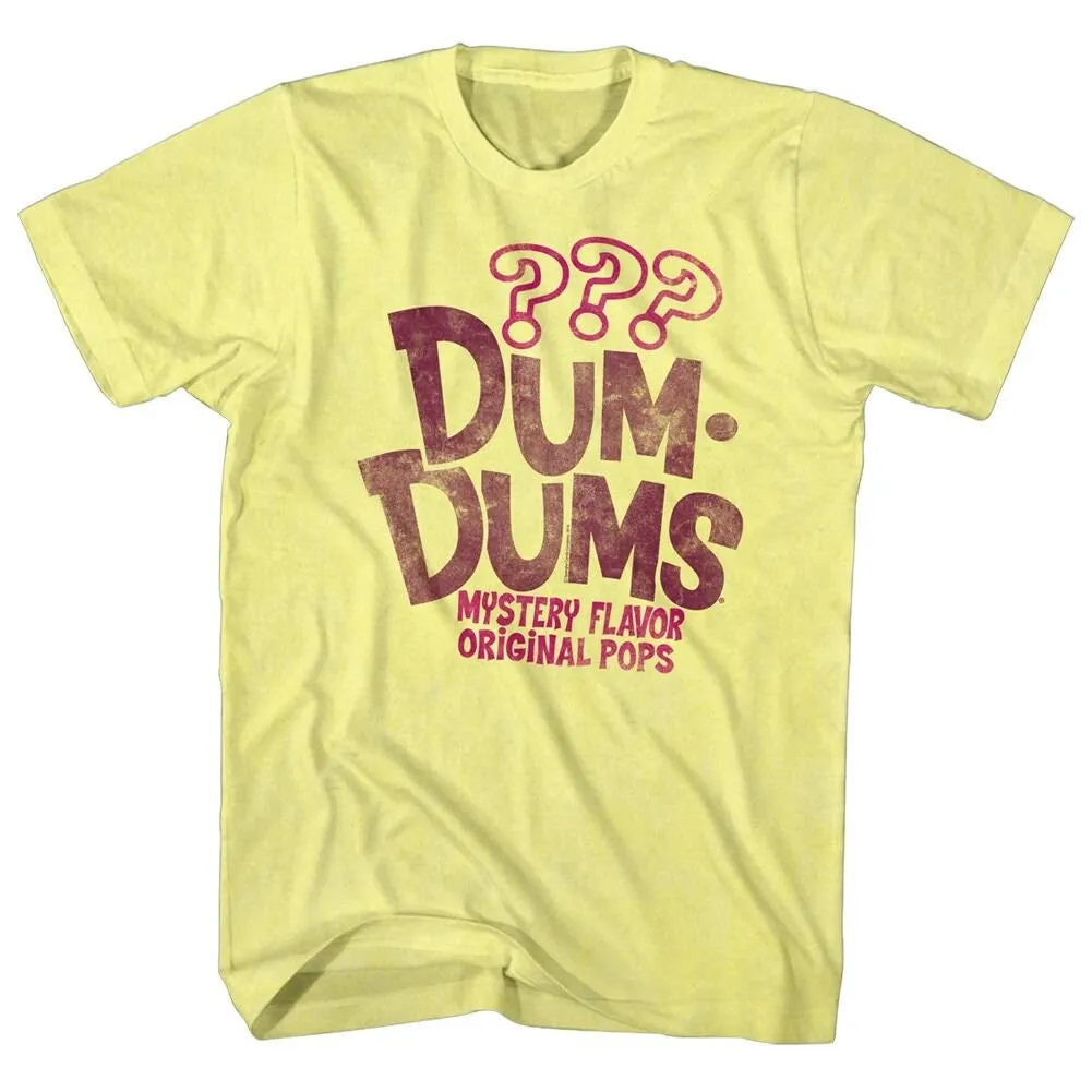 Dum Dums Mystery Flavors Original Pops Adult Yellow T Shirt