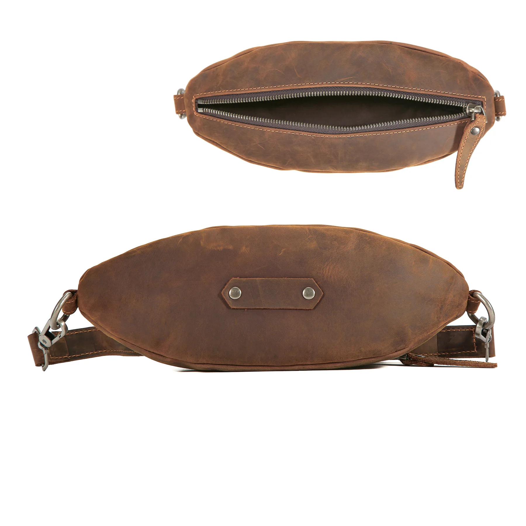 Men Crazy Horse Leather Crossbody Chest Pack Vintage Full Grain Cowhide Sling Bag Compact Edgy Daily Carry