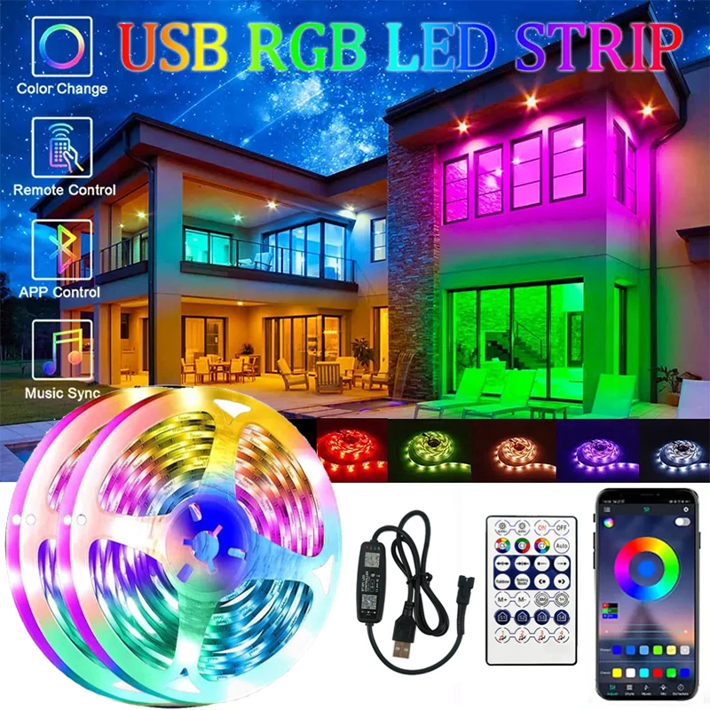 

LED Strip RGBIC WS2812b Bluetooth App Control Chasing Effect Lights Flexible Tape Diode Ribbon for TV BackLight Game Room Decor