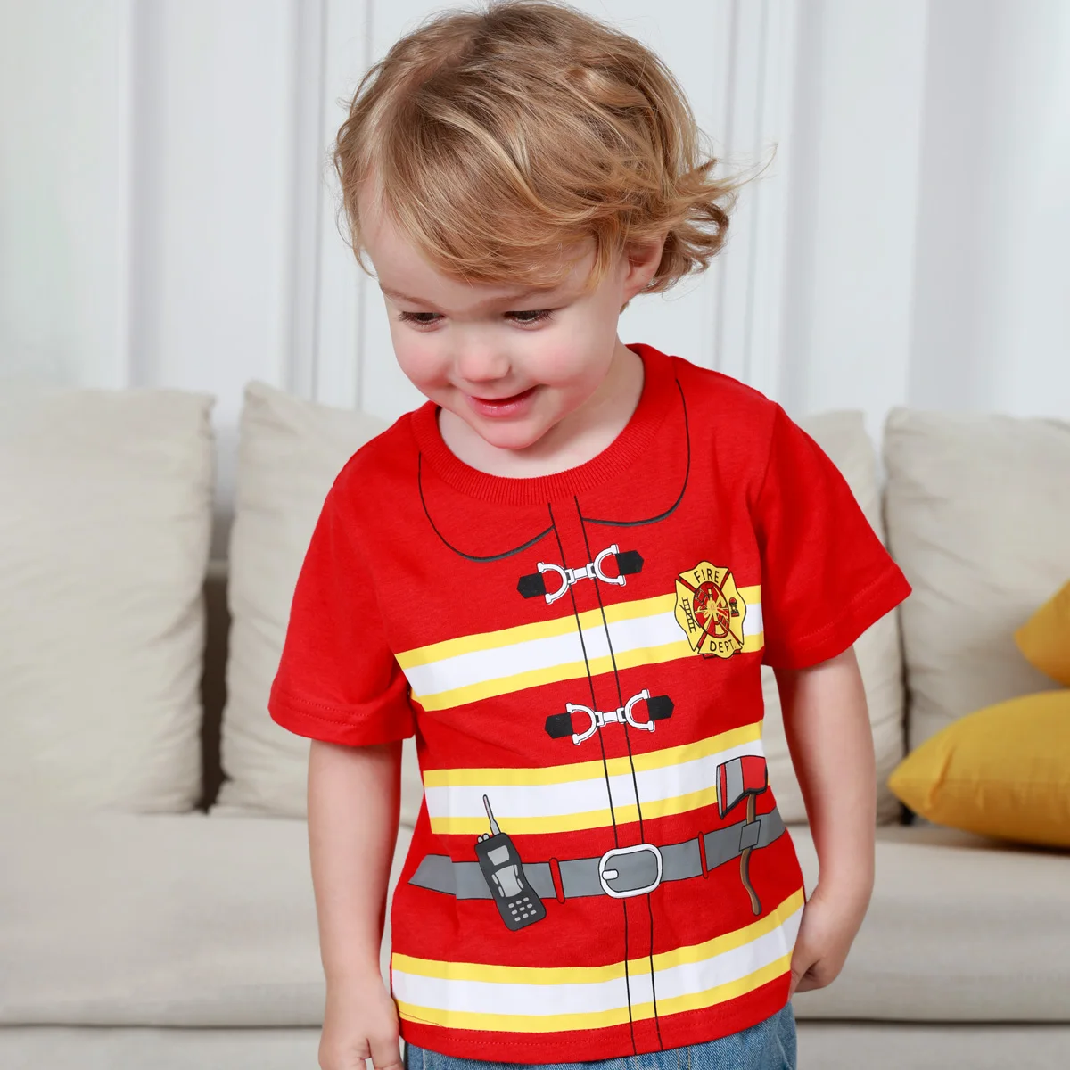 Kids Boys Print T-Shirt Toddler Pilot Fireman Pirate Police Astronauteve Construction Worker Tops Infant Novelty Tees Clothes