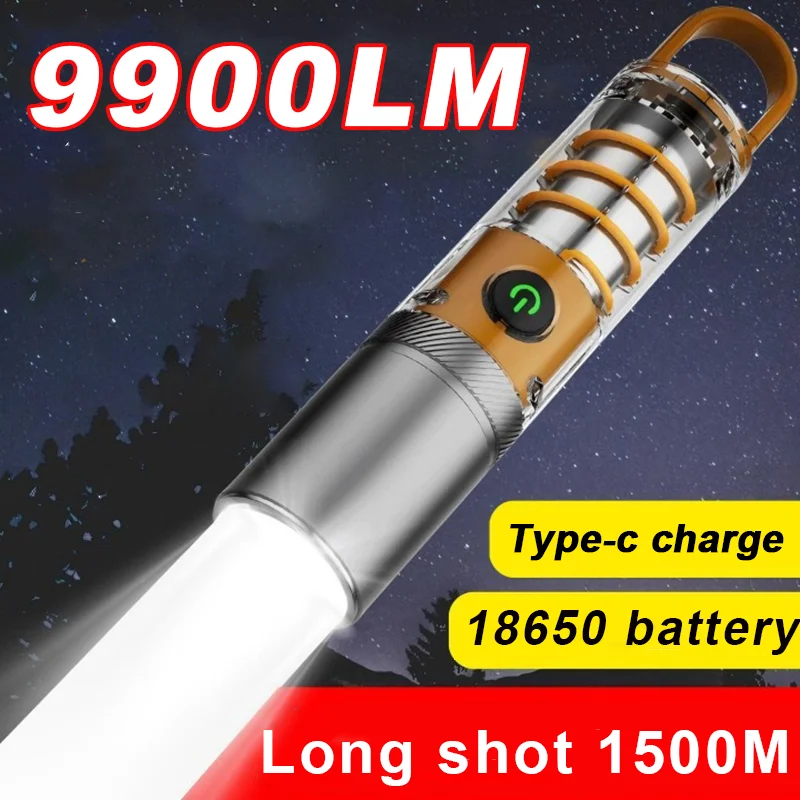 

White Laser High Power Flashlight Type c Rechargeable Led Torch Outdoor Camping Tent Floodlight Super Bright Zoom Built-in 18650