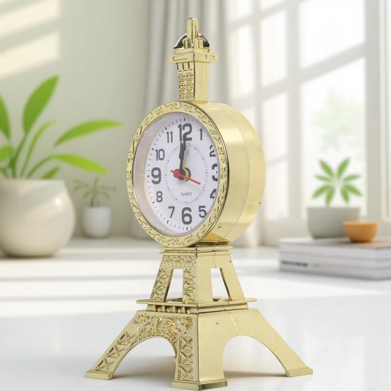 

Vintage Style Alarm For Bedroom Desktop Decor Small Powered Eiffel Tower Design Sturdy Table Clock Decoration