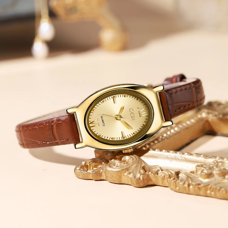 High-value genuine leather women's watch exquisite oval high-end quartz watch ladies waterproof watch