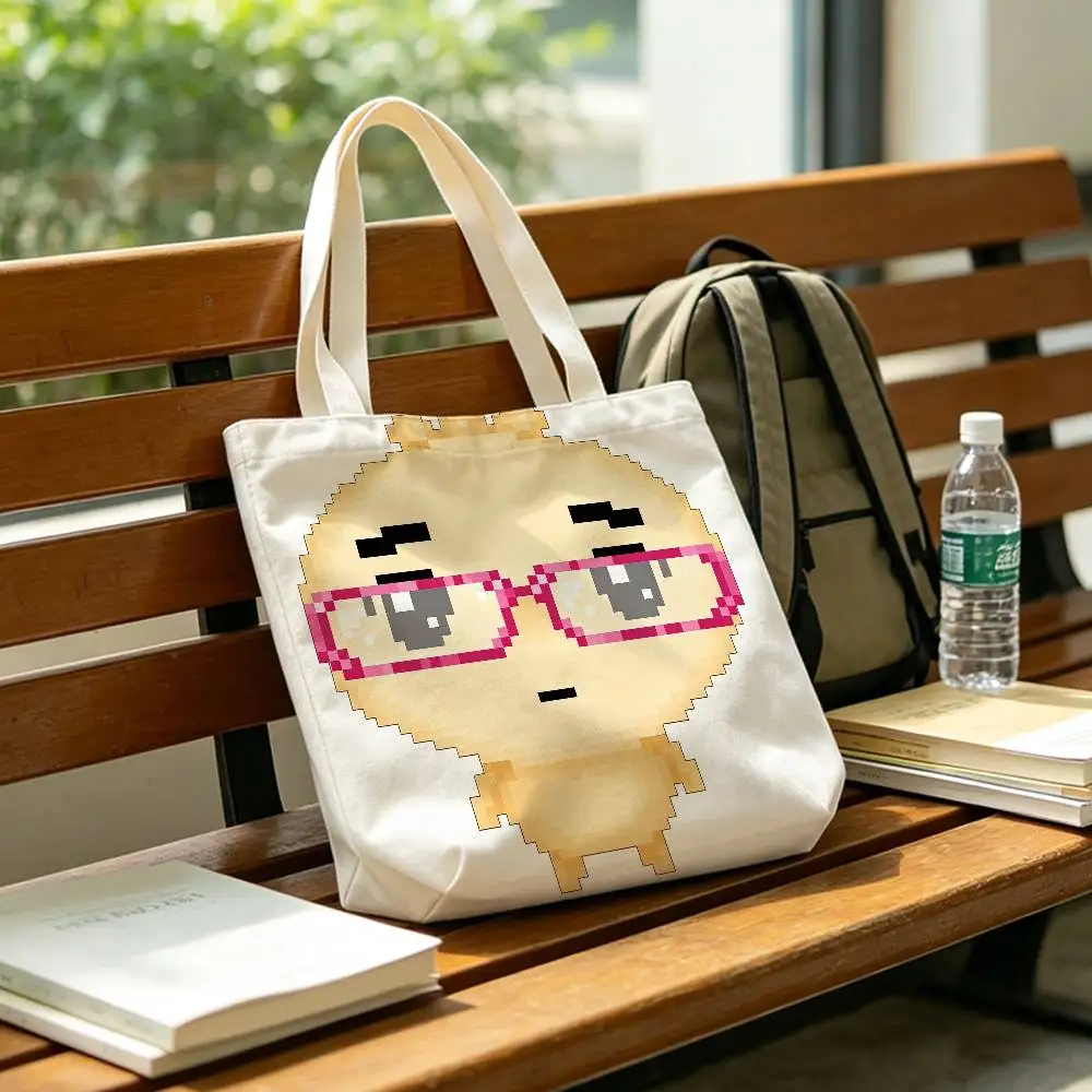 Korean Glasses M-Mandu dumpling Large Capacity Cotton Polyester Zipper Tote Bag Daily Shopping Shoulder Handbag