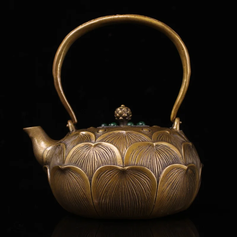 Antique Copper Ornament Handcrafted Inlaid Gemstone Teapot Home Desktop Decoration Gift Craft Wholesale