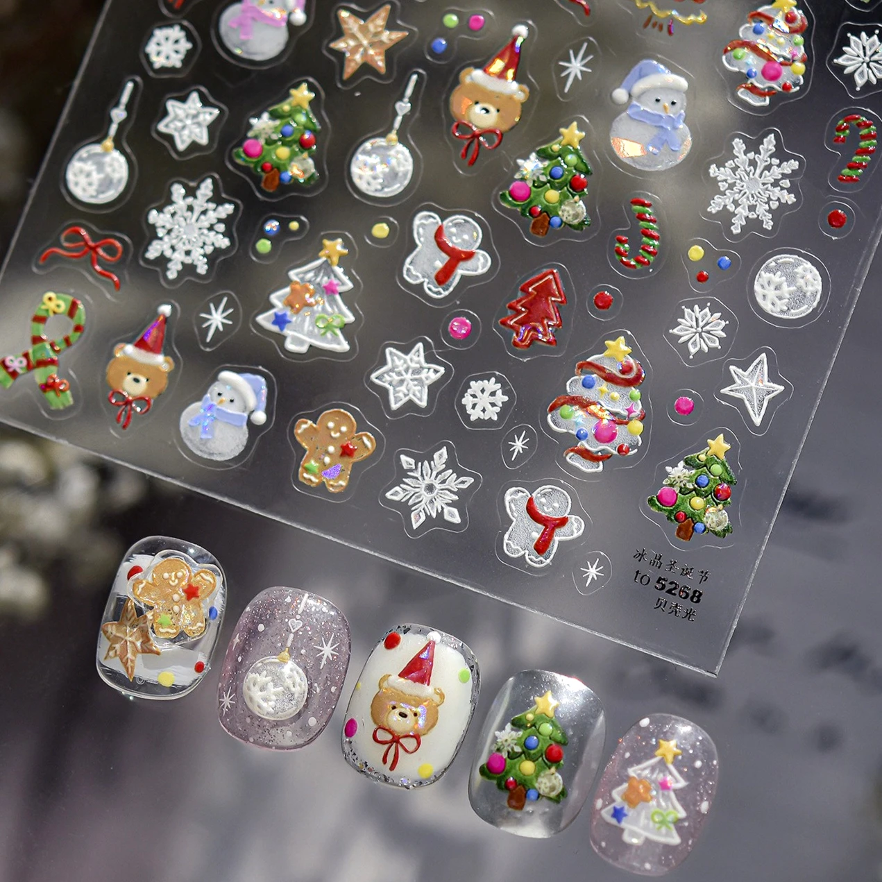 

Snowman Snowflakes Stars Bear Scarf Christmas Tree Wreath Bowknot Winter Moon Santa Claus Crystal Ball Nail Art Stickers Decals