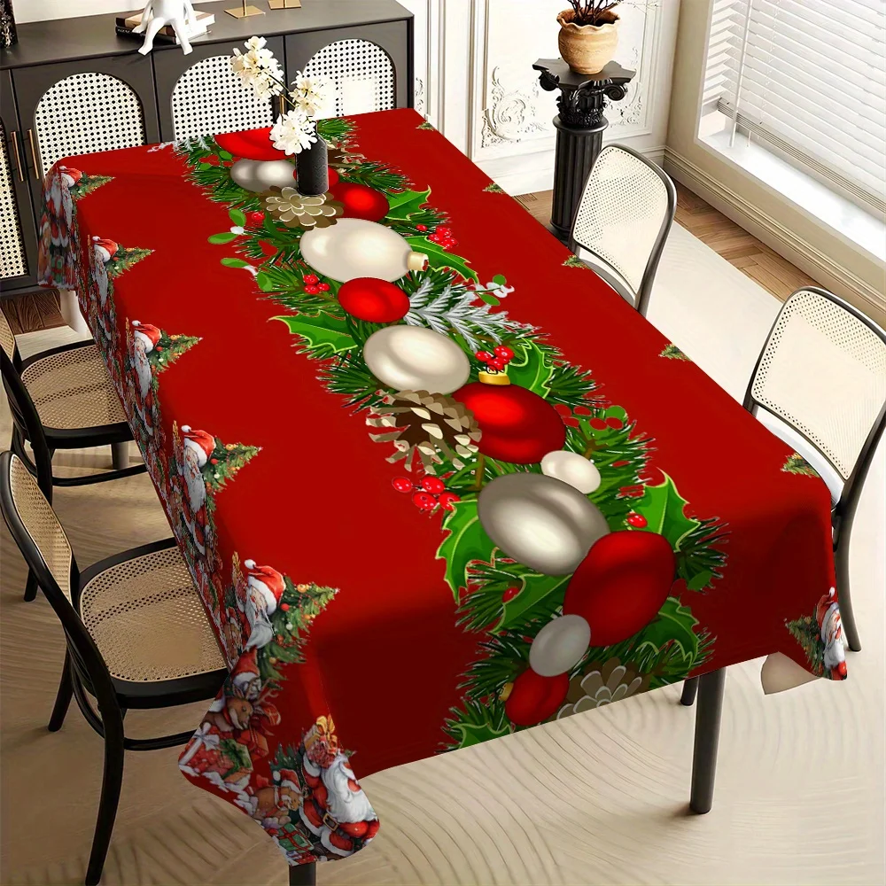 Christmas Santa Reindeer Snowflakes Tablecloths for Table Decor Winter Xmas Tree Ball Holly Red Table Cloth Christmas Decoration