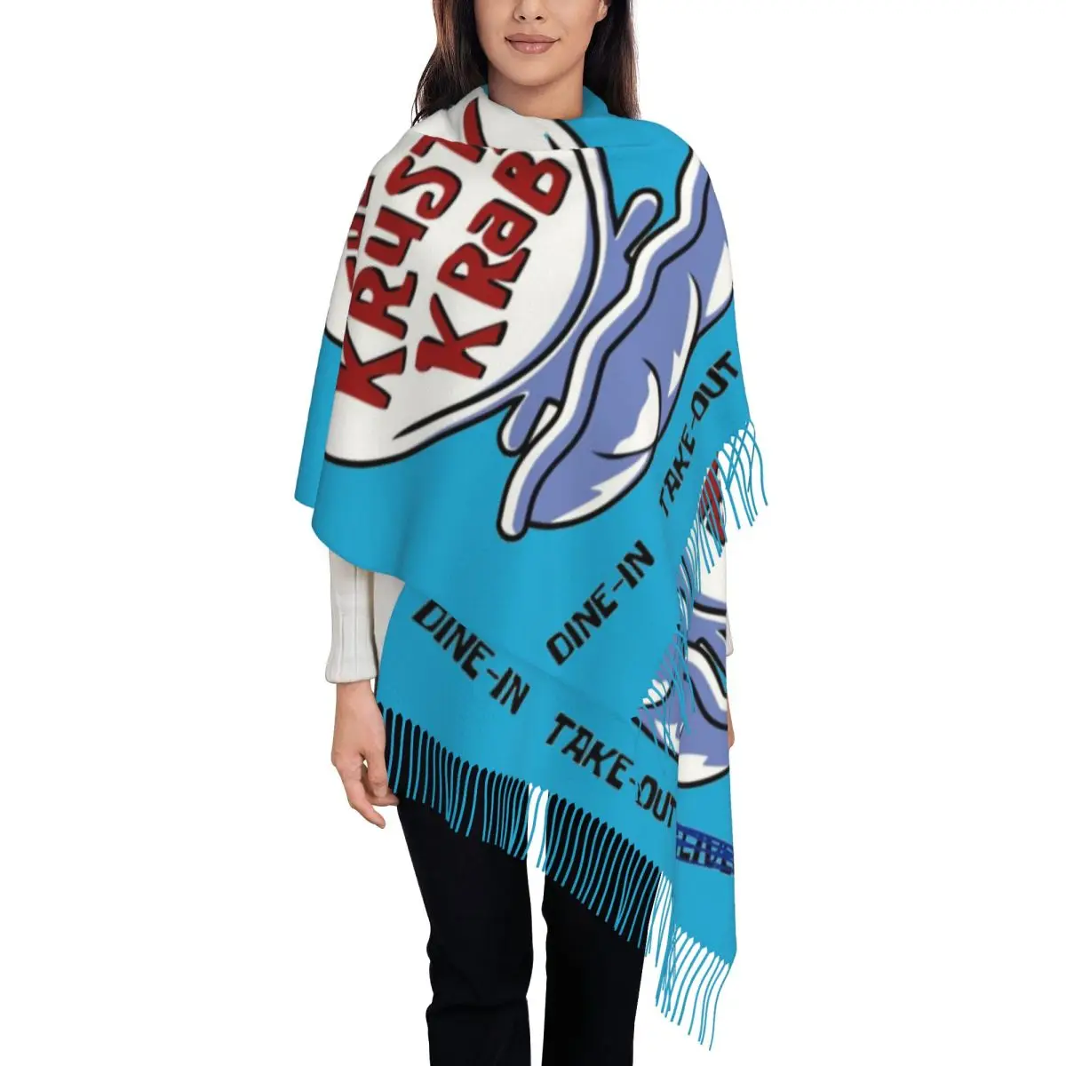 

Женский шарф с кисточками и логотипом Krusty Krab, мягкая шаль, женские зимние осенние шарфы