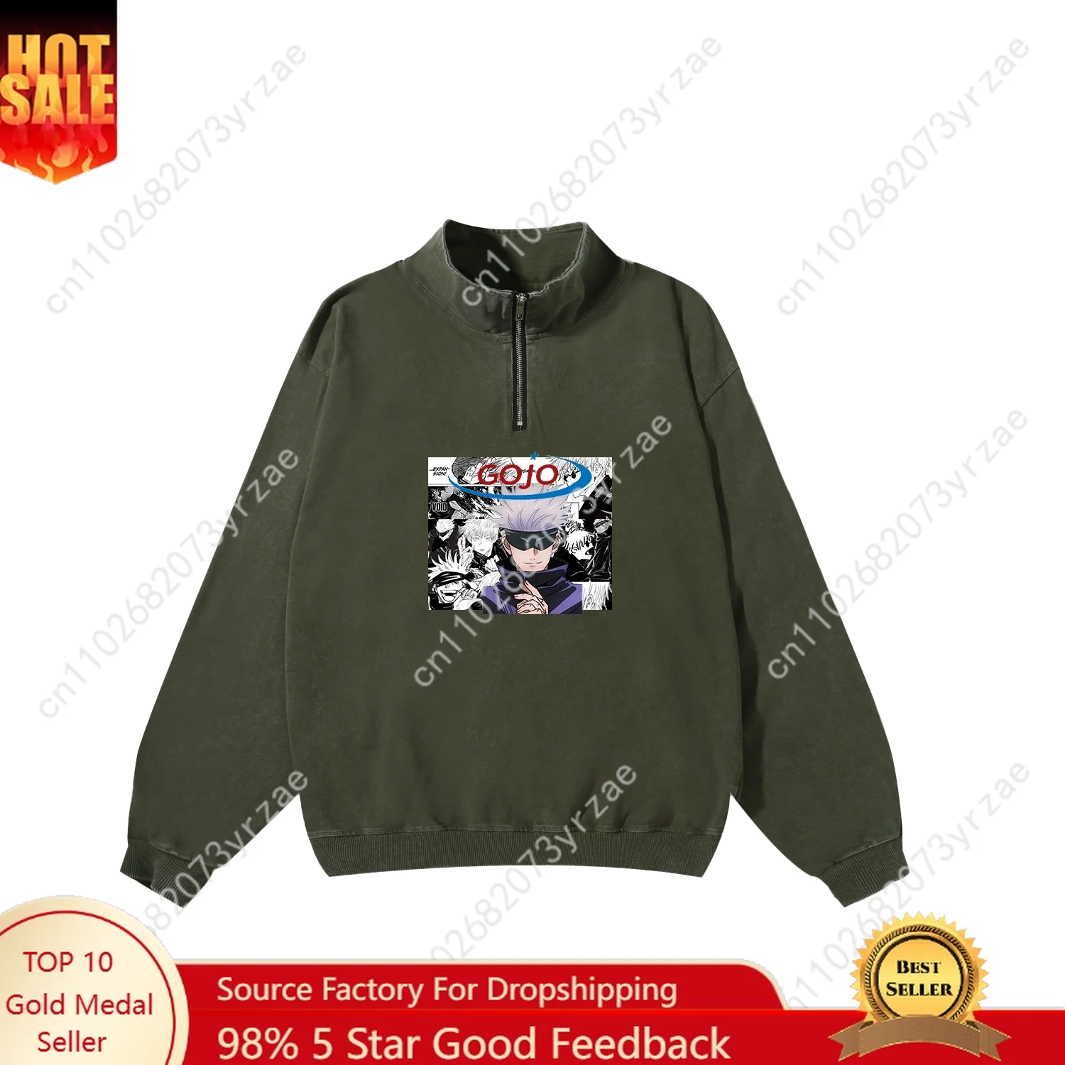 

Satoru Gojo Retro Sweatshirt Mens Womens Teenager Vintage Pullover Half Zipper Sweatshirt Fashion Long Sleeve Shirt Custom Tops