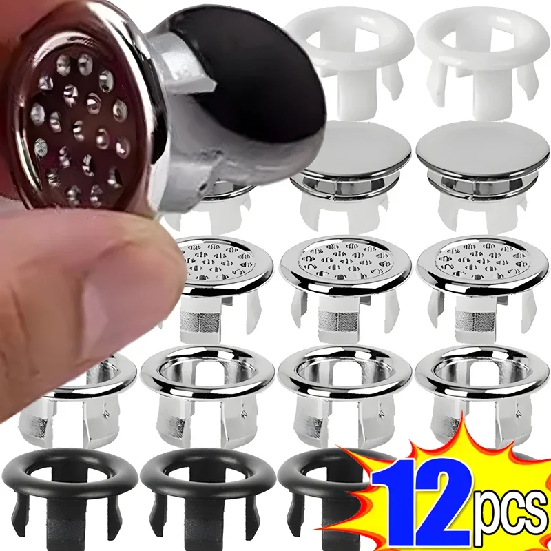 1/12Pcs Sink Overflow Ring Drain Cover Replacement Bathroom Kitchen Sink Wash Basin Trim Overflow Cover Hole Insert Round Caps