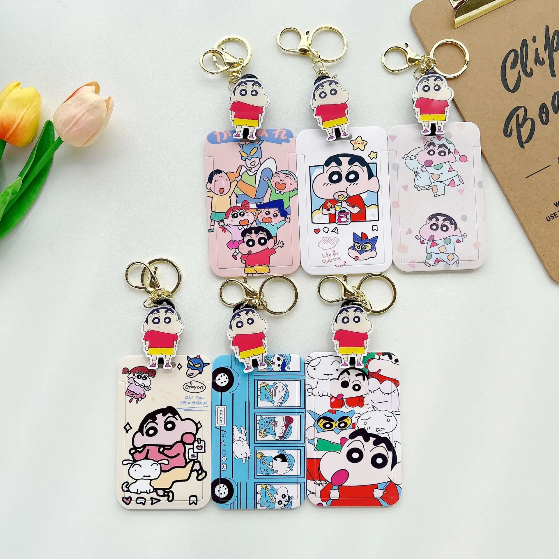 New Kawaii Crayon Shin-Chan Card Holder with Lanyard Nohara Shiro Action Kamen Student ID Cards Anti-Lost Slide Meal Card Cover