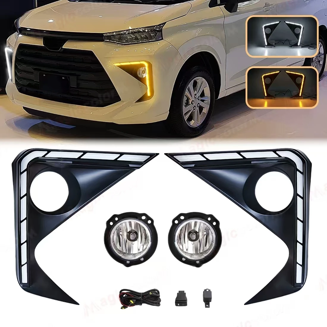 1 SET Fog Lamp For Toyota Avanza Veloz 2021 2022 2023 Daytime Running Light Front Bumper Headlight Fog Lamp Assembly 12V