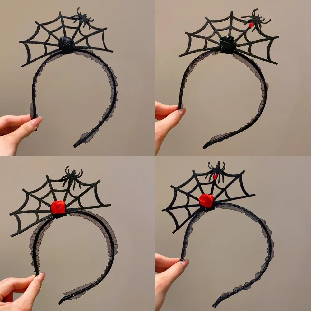 Cute Halloween Spider Web Headband Non-slip Headwear Spider Hairband Make Up Face Wash Spider Hair Hoop Female Use